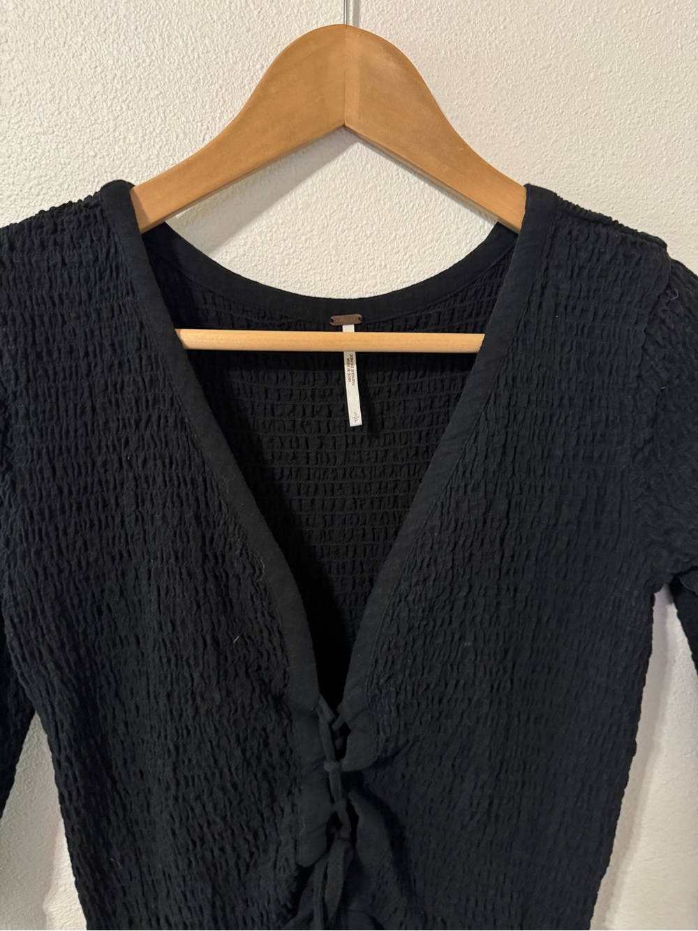 Free People Perfect Solution Maxi Dress Black Smock Lace-Up Long Sleeve-Small - Picture 4 of 13